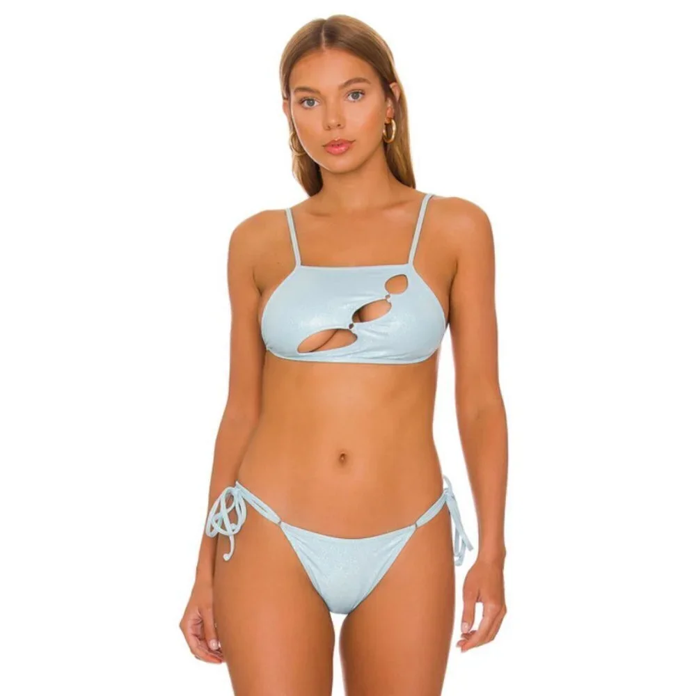 💕FRANKIES BIKINIS💕 Jamilla Iridescent String Top ~ Cloud Chaser Blue M NWT